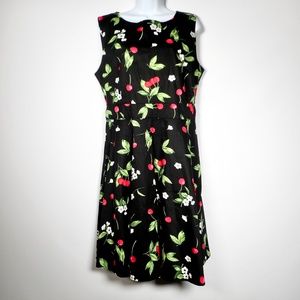 NWT Owin Retro Black Red Cherry XL Fit Flare Dress Rockabilly Pinup Cotton
